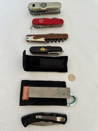 Pocket Knives, Wine Bottle Opener, And Stone For Sharpening W/cases