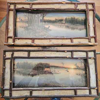 Two Outdoor Scenery Prints In Rustic Frames