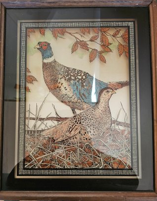 Reverse Painted Pheasant On Glass
