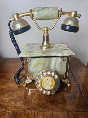 Vintage Marble And Brass Rotary Telephone