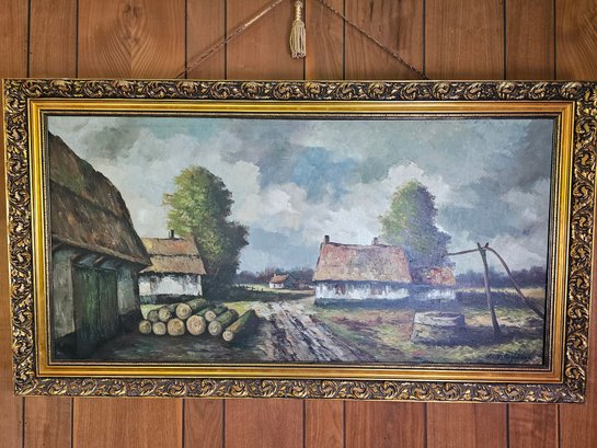 Beautiful Large Oil Painting Cottage / Farm Scene