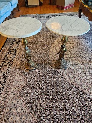 Pair Of Marble Top And Brass Side Tables