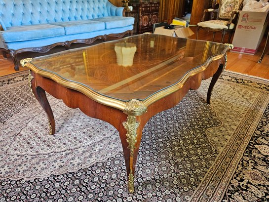 Elegant Inlaid French Marquetry Coffee Table