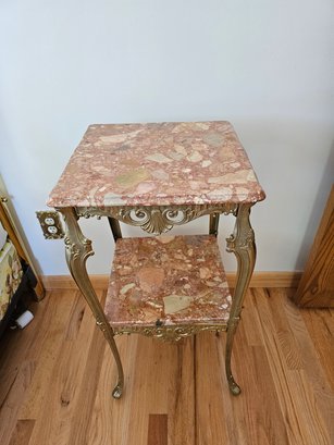 French Brass And Marble  Night Stand Or Plant Stand (A)