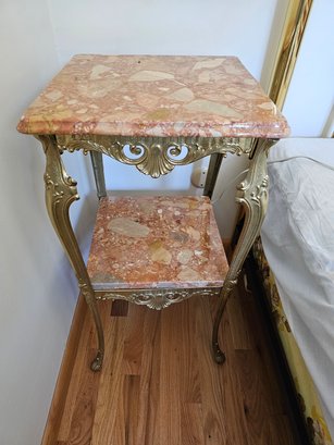 French Brass And Marble  Night Stand Or Plant Stand (B) Measures 15x15x30