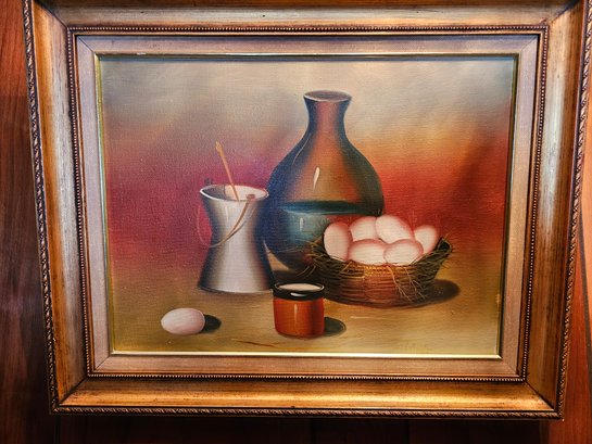 Still Life Painting On Canvas Likely Machine Made