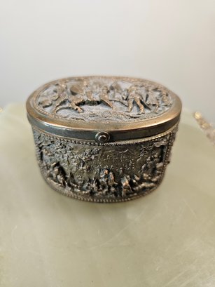 Bronze Trinket / Jewelry Box With Raised French Scenes