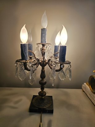 Vintage Brass Lamp With Crystals