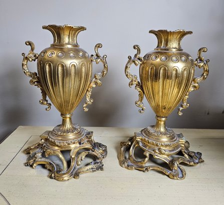 Pair Of Gilt Mantle Vases/Urns