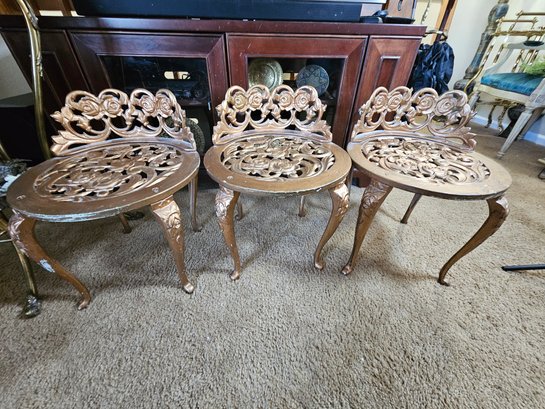 Set Of Three Hollywood Regency Cast Iron Chairs