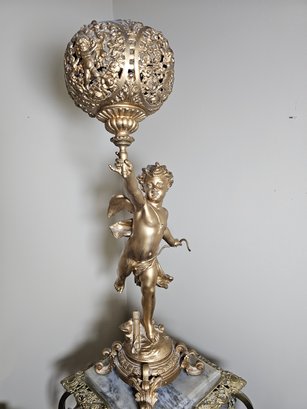 Fantastic Gilt Bronze Oil Lamp Very Large At Approx 30 Inches Tall