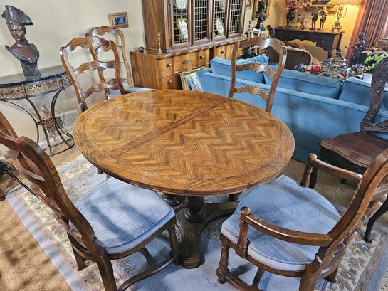 Beautiful Parquet Table And Chairs (6 Chairs, Table Plus Two Leaves)