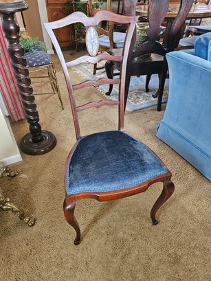 French Blue Accent Chair With Mother Of Pearl Inlay
