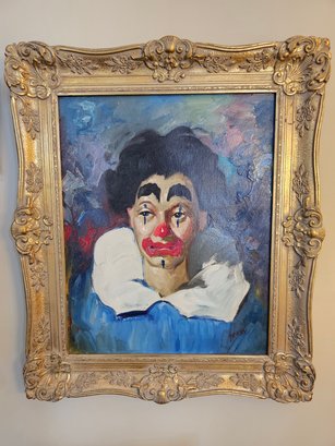 Oil On Canvas Clown Signed Jerry