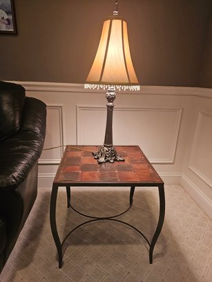 Metal Accent Table With Beaded Lamp