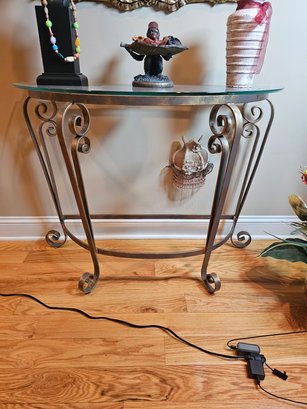 Half Round Metal And Glass Top Table