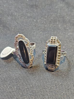 Pair Of Deco Styled Sterling Rings