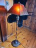 Dark Bamboo Style Floor Lamp With Translucent Shade