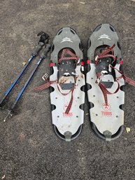 Pair Of Tubbs Snow Shoes And Walking Poles