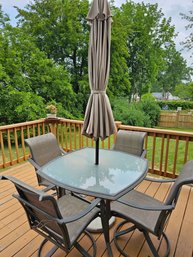 Patio Table, Chairs And Umbrella