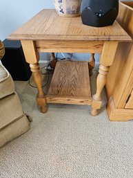 Oak Side Table And Lamp