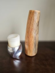 Chrome Candle And Wood Vase