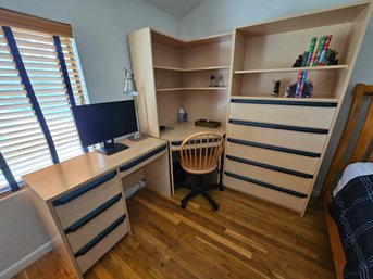 Combination Desk And Dresser With Open Shelving