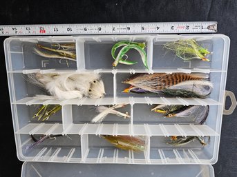 Box Of Fly Lures In Plano Plastic Case