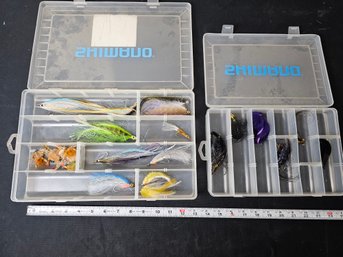 Two Blue Shimano Blue Boxes Of Fishing Lures