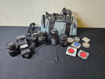 Minolta X 700 Camera, Camera Case, Lenses And Accessories