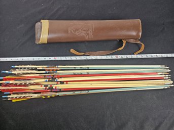 Bear Archery Leather Quiver (Broken Strap) And 23 Arrows