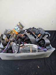 Bin Of Various Straps, Ratchet Straps And Other Misc Cordage