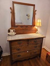 Oak Wash Stand And Mirror, Lamp Included