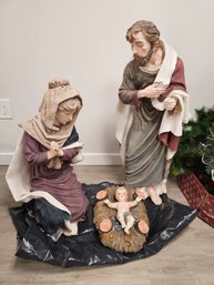 Plastic Nativity Scene And Wreaths