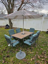 Outdoor Patio Table, Chairs And Umbrella