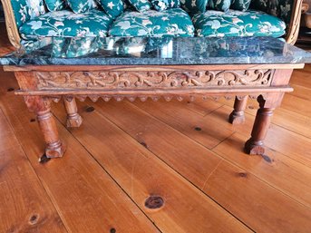 Wood Carved Coffee Table With Marble Top