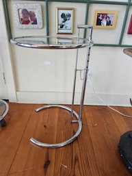 Chrome And Glass Side Table In The Eileen Gray Style