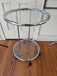 Chrome And Glass Side Table In The Eileen Gray Style (B)