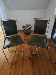 Pair Of Leather And Steel Chairs (B)