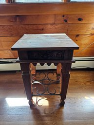 Carved Wood And Wrought Iron Night Stand