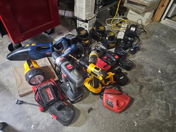 Large Lot Of Battery Powered Hand Drills And Chargers