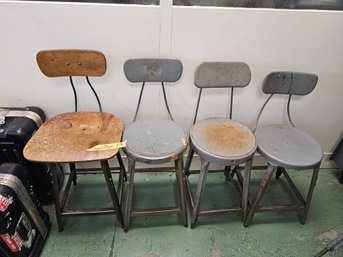 Lot Of Four Industrial Stools With Back Support