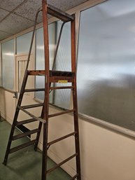 Wooden Industrial Platform Ladder (B)