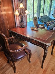 Beautiful Leather Top French Marketry Desk And Chair