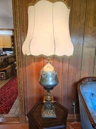 This Is A Pair Of Large Brass And Ceramic Lamps