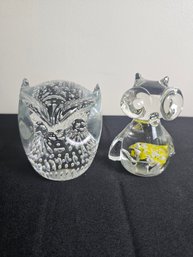 Pair Of Glass Owl Paperweights