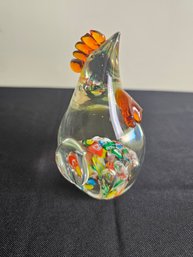Glass Rooster Paperweight, Likely Murano