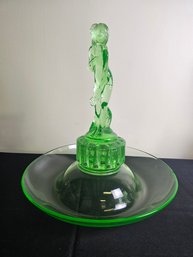 Art Deco Uranium Glass Bowl And Figurine