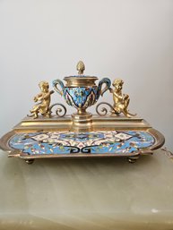 French Gilt Champleve Inkwell