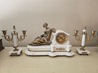 French Gilt Bronze And Marble Clock